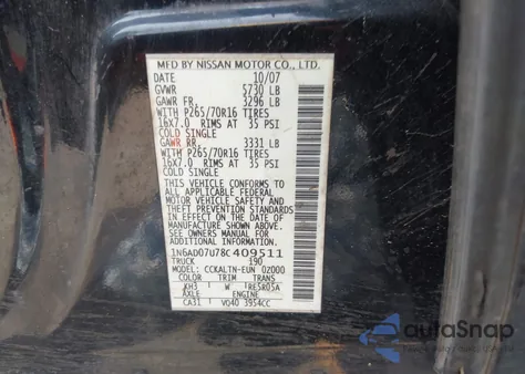 2008 Nissan Frontier Se from USA, damaged, VIN 1N6AD07U78C409511